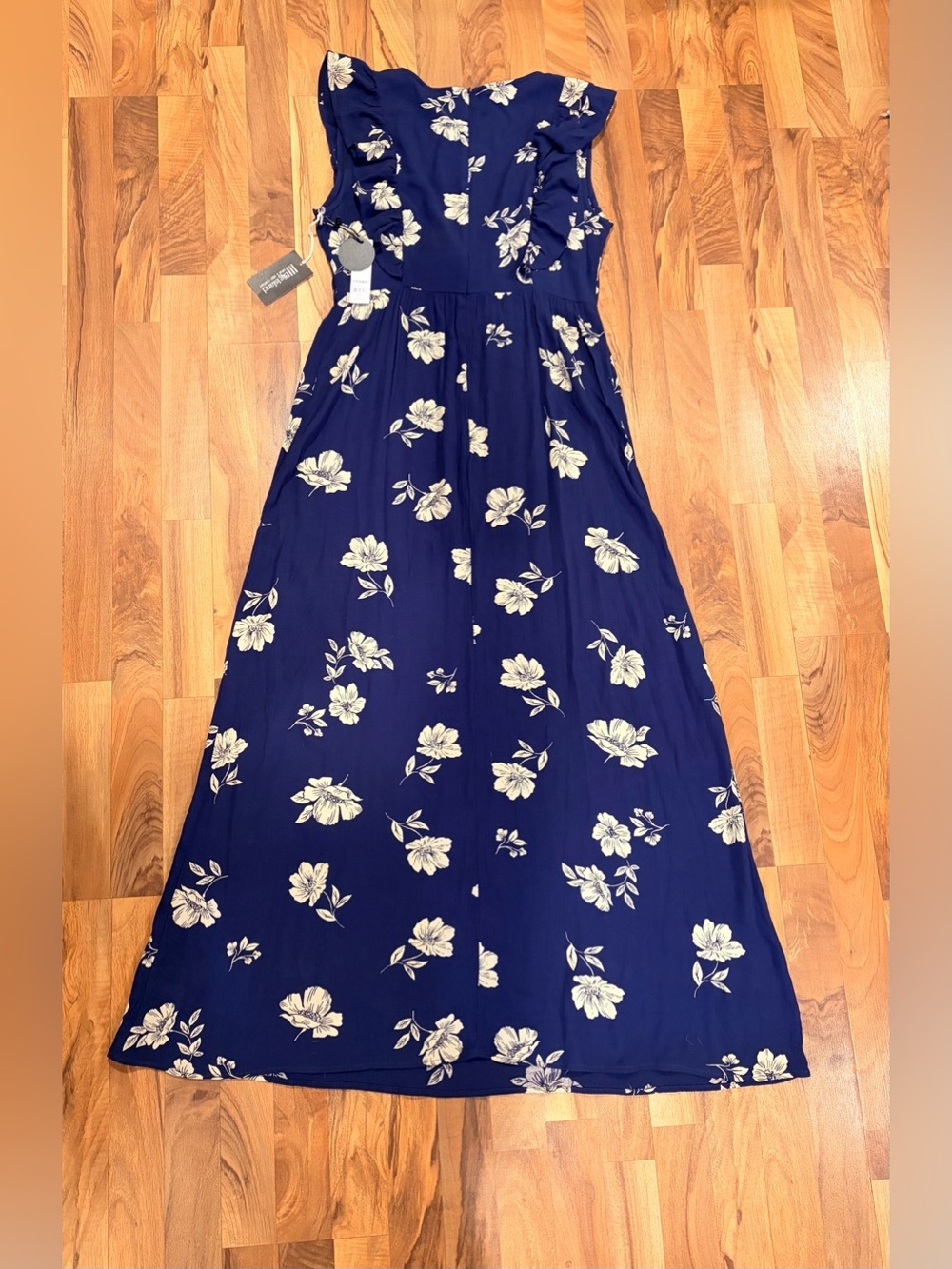 Amuse Society Navy Floral Tie-Front Maxi Dress with Cream Flowers - Picture 5 of 11